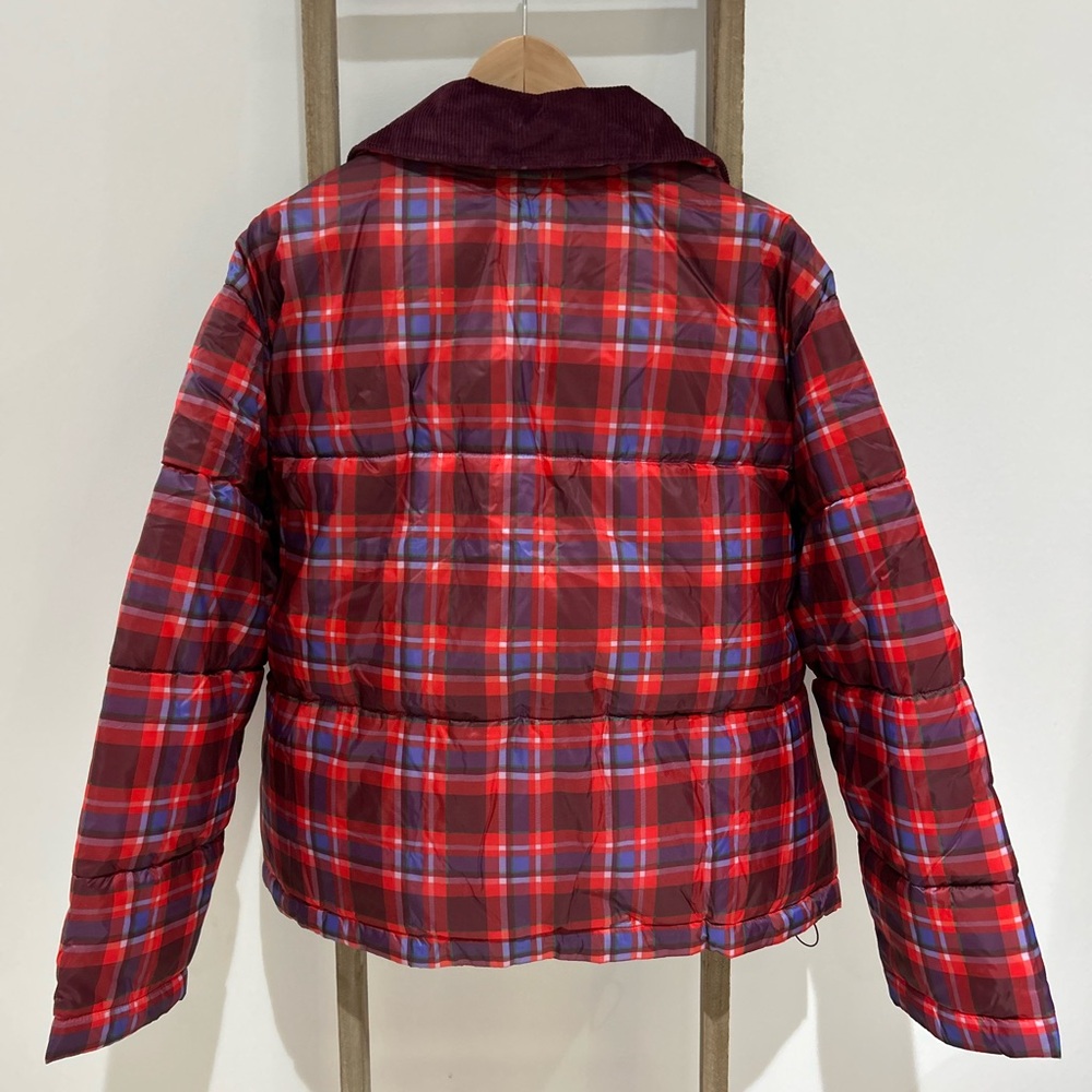 Free Assembly Short Puffer Jacket Red Plaid Full Zip Winter Women’s Size XXL - Picture 7 of 9
